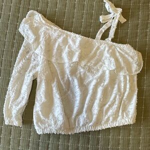 White One-Shoulder Ruffle Crop Top Lauren Conrad